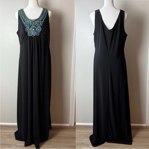 dressbarn Dresses & Skirts - SOLD Dressbarn Maxi Dress Size 14 Sleeveless Black Beaded Embroidered Scoop Neck